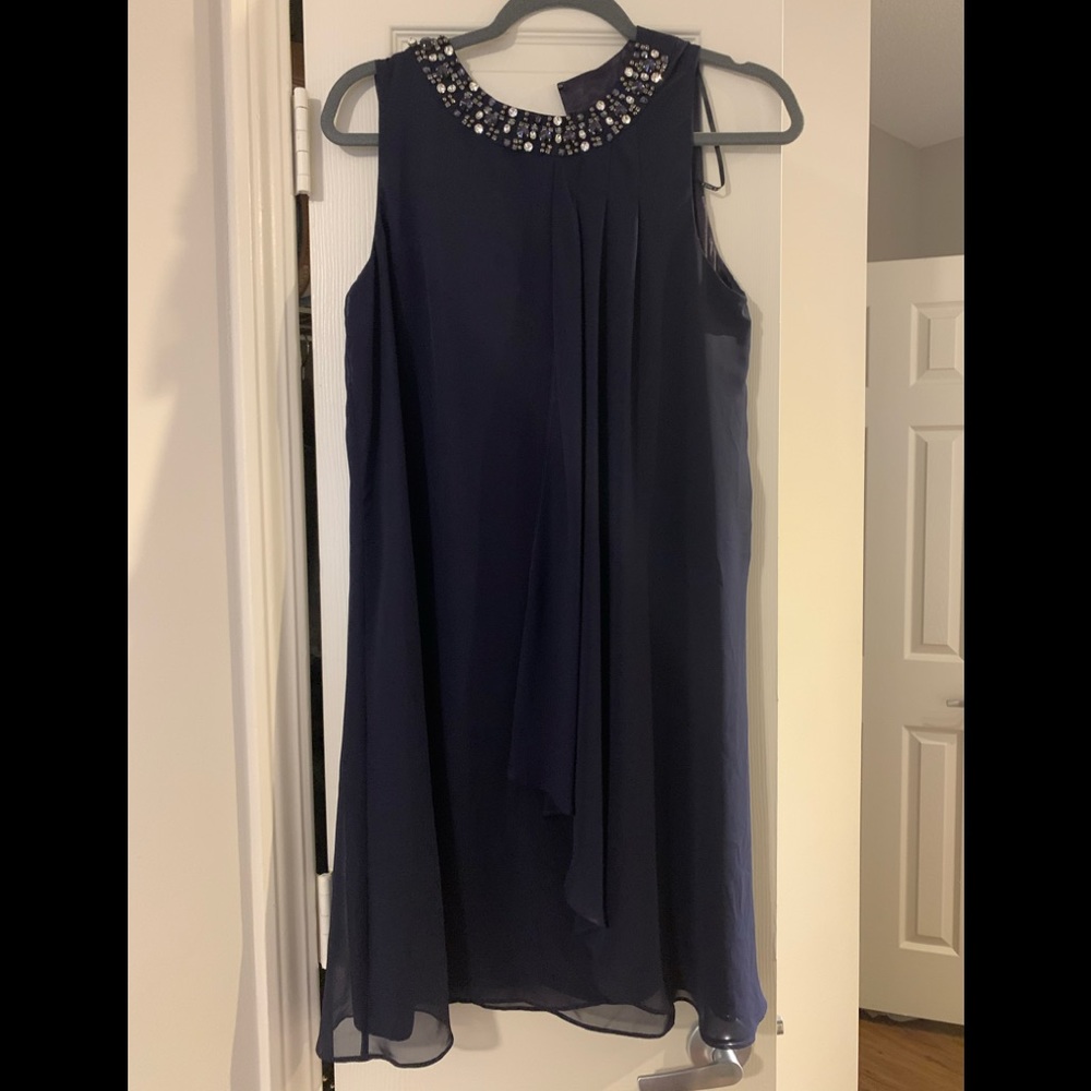 Navy dress with rhinestone collar